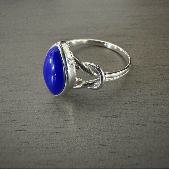 SUVANI 925 Sterling Silver Ring Blue Lapis Lazuli Gemstone Marquise Size 8 - Picture 4 of 8